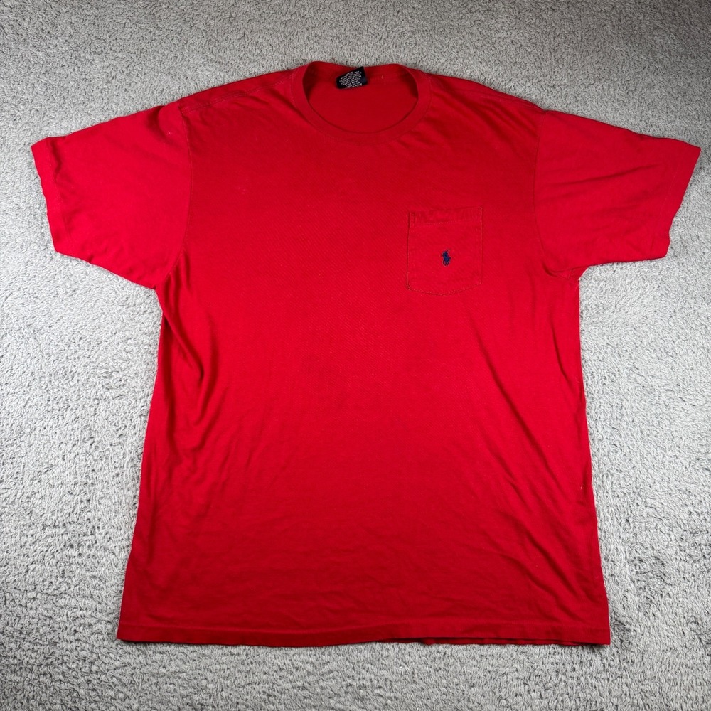 Vintage Polo Ralph Lauren Shirt Mens Large Red Pocket Tee Single Stitch Y2K Pony